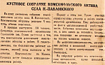 Кустовое собрание комсомольского актива села Н.-Павловское